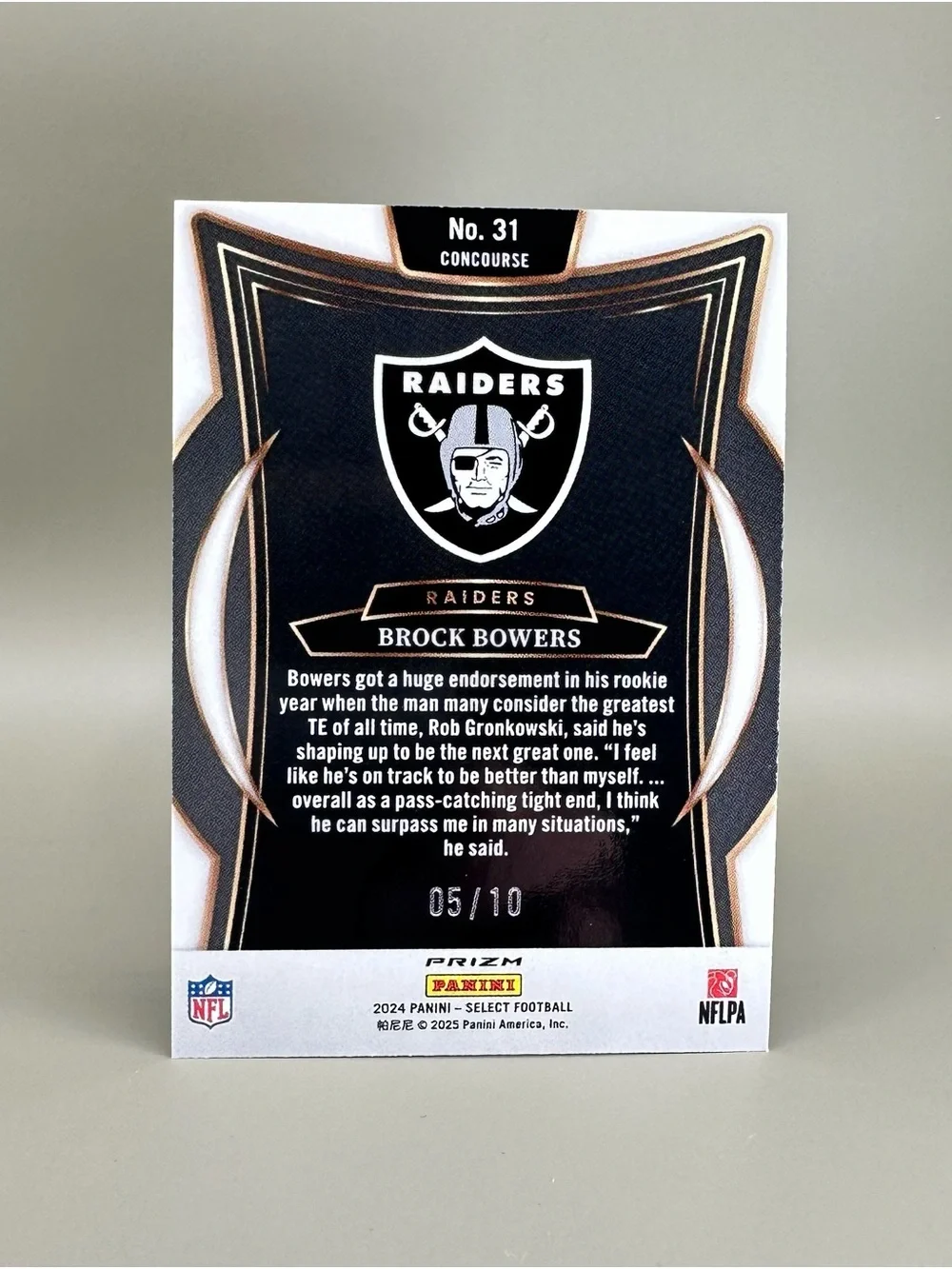 Brock Bowers Rookie 2024 Panini Select 5/10 #31 Novelty Card. Raiders.